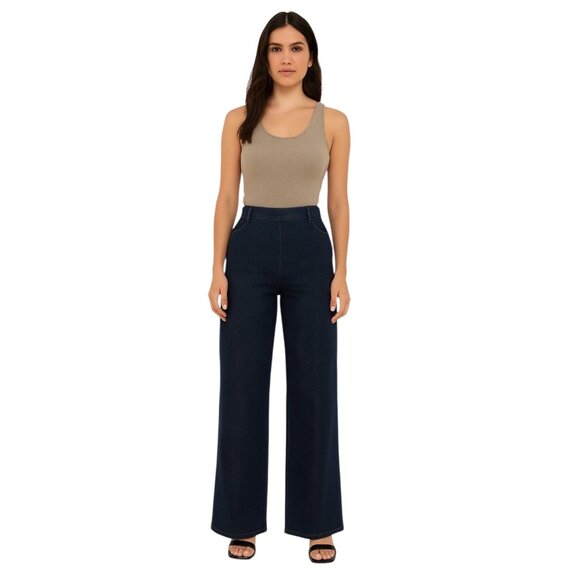 Lysse Stretch Pull-On Wide Leg Jeans Dark Wash Size S Minimalist Casual Classic - Picture 1 of 14